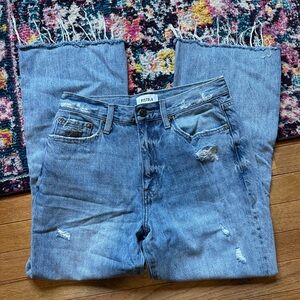 Pistola Distressed Wide Leg Crop Jeans Womens 27 Blue